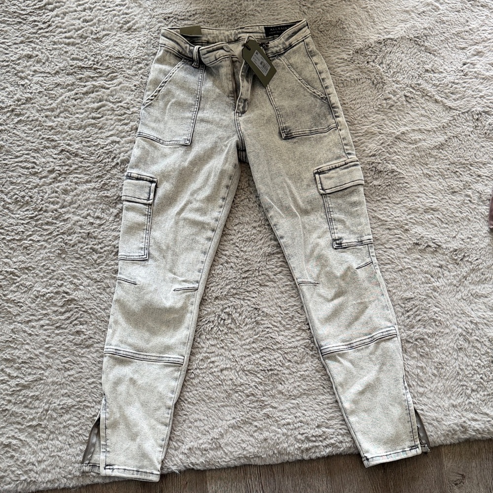 All Saints Stone Gray Cropped Cargo Jeans